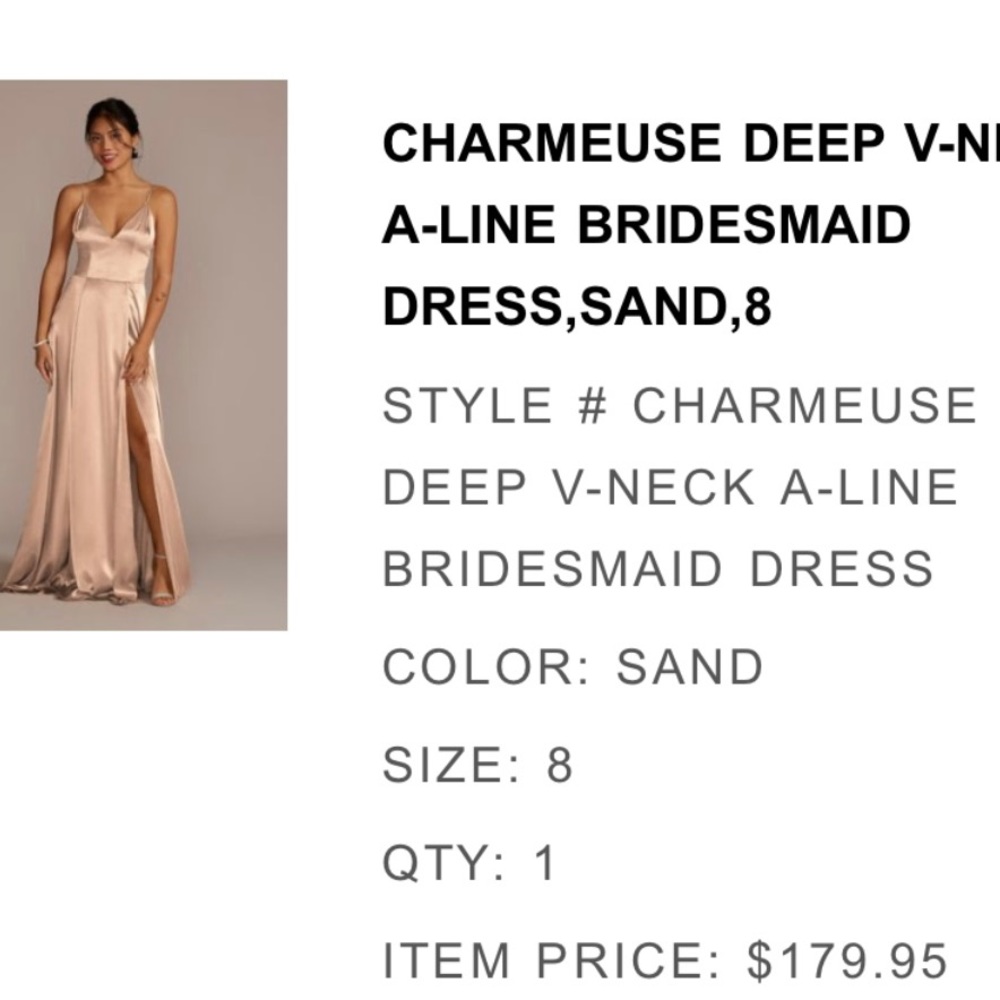 CHARMEUSE DEEP V-NECK A-LINE BRIDESMAID DRESS,SAND,8